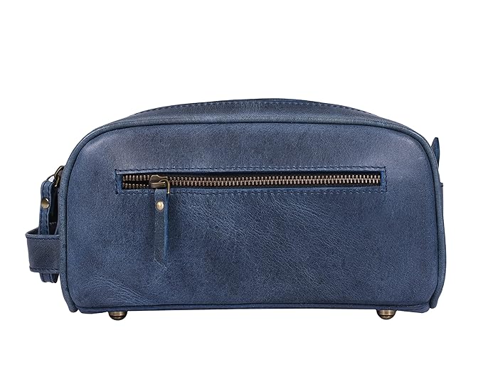 10" Premium Leather Toiletry Travel Pouch With Waterproof Lining | King-Size Handcrafted Vintage Dopp Kit By Aaron Leather Goods (Chestnut)