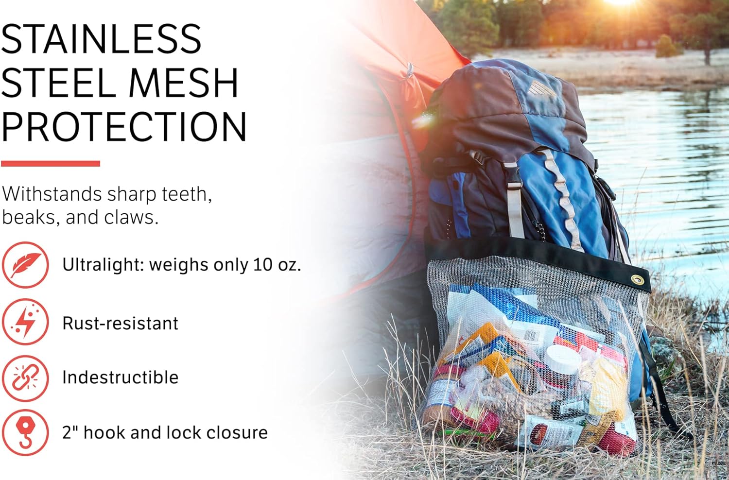 Rodent Proof Bear Bags - Ultralight Stainless Steel Mesh Bag for Camping Food Storage - Sturdy and Rust-Resistant Sack with Lock and Grommet For Easy Hanging