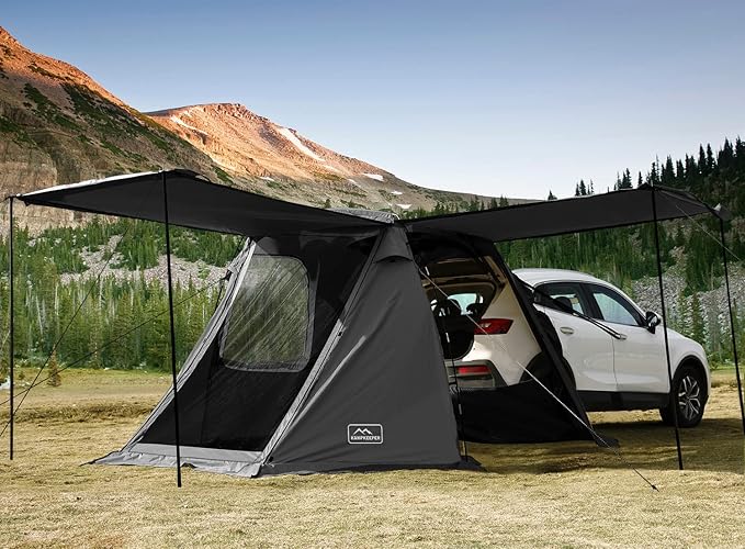 KAMPKEEPER SUV Car Tent, Tailgate Shade Awning Tent for Camping, Vehicle Camping Tents Outdoor Travel (Black)