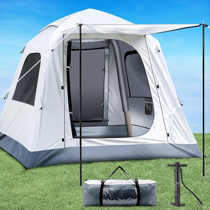 Easy Set up Inflatable Camping Tent 3-4 Person Glamping Outdoor Air Blow Up Tents, Waterproof Inflatable House Tent for Adults