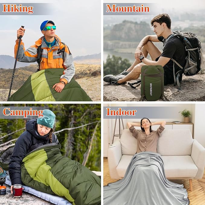 XL 10 Degree Sleeping Bags Waterproof for Adults 350GSM Machine Washable with Compression Sack for 3-4 Season Camping Outdoor