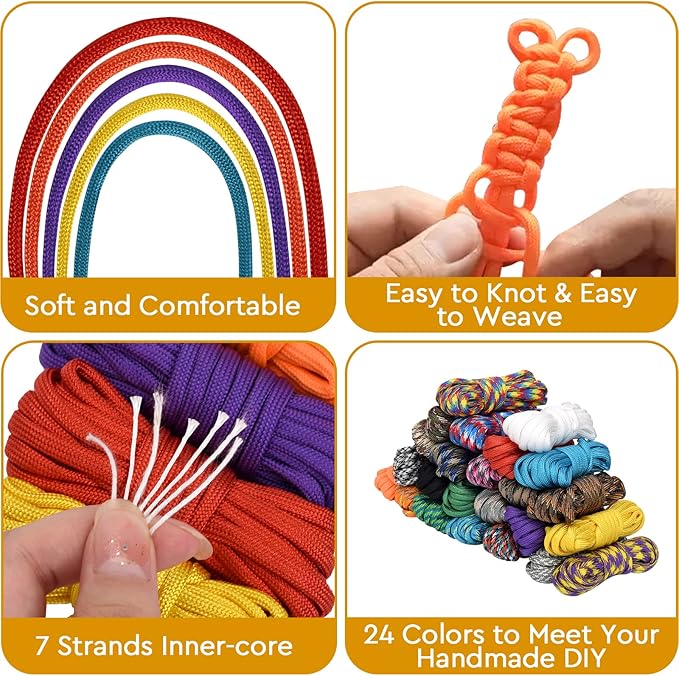 10 Feet Paracord Cord Multifunction Paracord Ropes 550lb Survival Paracord Random Combo Crafting Kit, for Making Lanyard, Bracelet, Dog Collar, Idea for Gift (24 Colors B)
