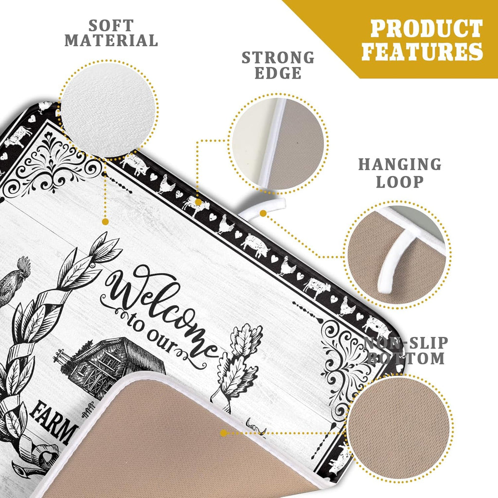 Farm Animal Dish Drying Mat 16x18 Inch Welcome to Our Farmhouse Microfiber Dish Drainer Pads Absorbent Fast Dry Kitchen Accessories