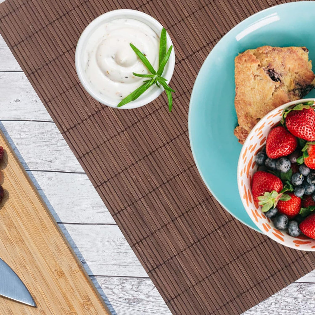 ANDSTAR Set of 12 Pcs Bamboo Placemats Natural Anti-Slip Bamboo Placemats Washable Heat-Resistant Table Mats for Dining Room and Kitchen(Chocolate)