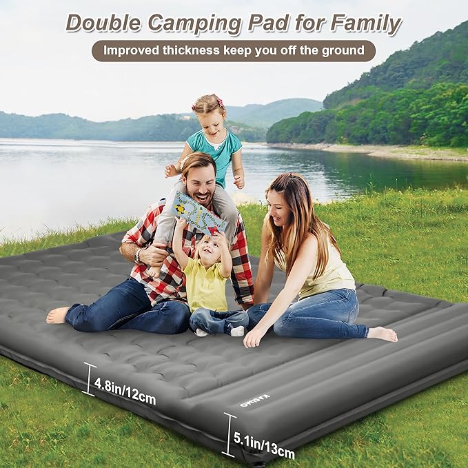KASIMO Double Sleeping Pad for Camping,5" Ultra-Thick 1.4x2M for 2 Person with Pillow Built-in Foot Pump Inflatable Sleeping Mat for Backpacking, Hiking, Traveling, Tent, Portable Camping Mat