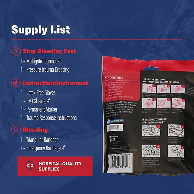 Adventure Medical Kit Trauma Pak III - Medical First Aid Kit - Emergency Trauma Kit with Trauma Bandage, Tourniquet, Trauma Guide & More - Compact First Aid Kit for Wound Care