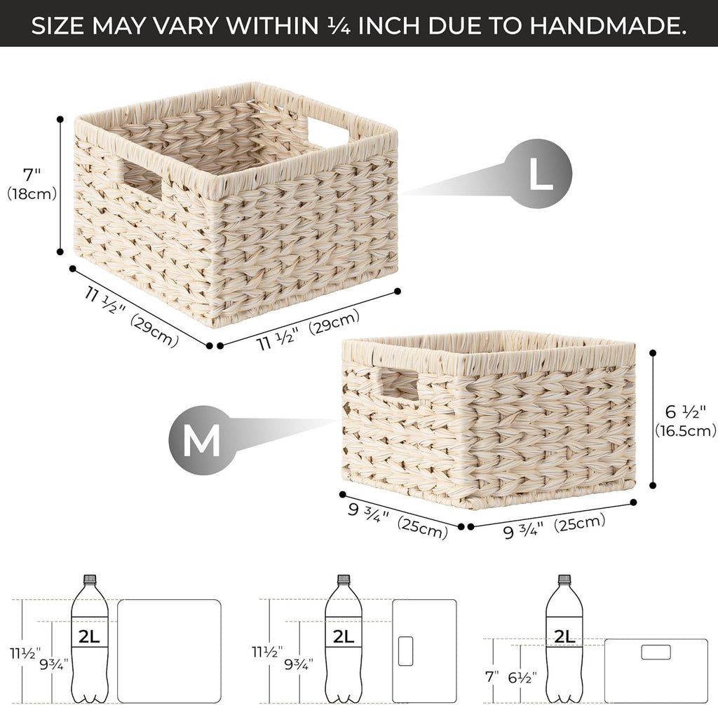 GRANNY SAYS Wicker Baskets for Organizing, Storage Basket for Shelves, Square Shelf Baskets with Handles, Waterproof Woven Basket for Living Room, Baskets for Entryway, Butter Milk
