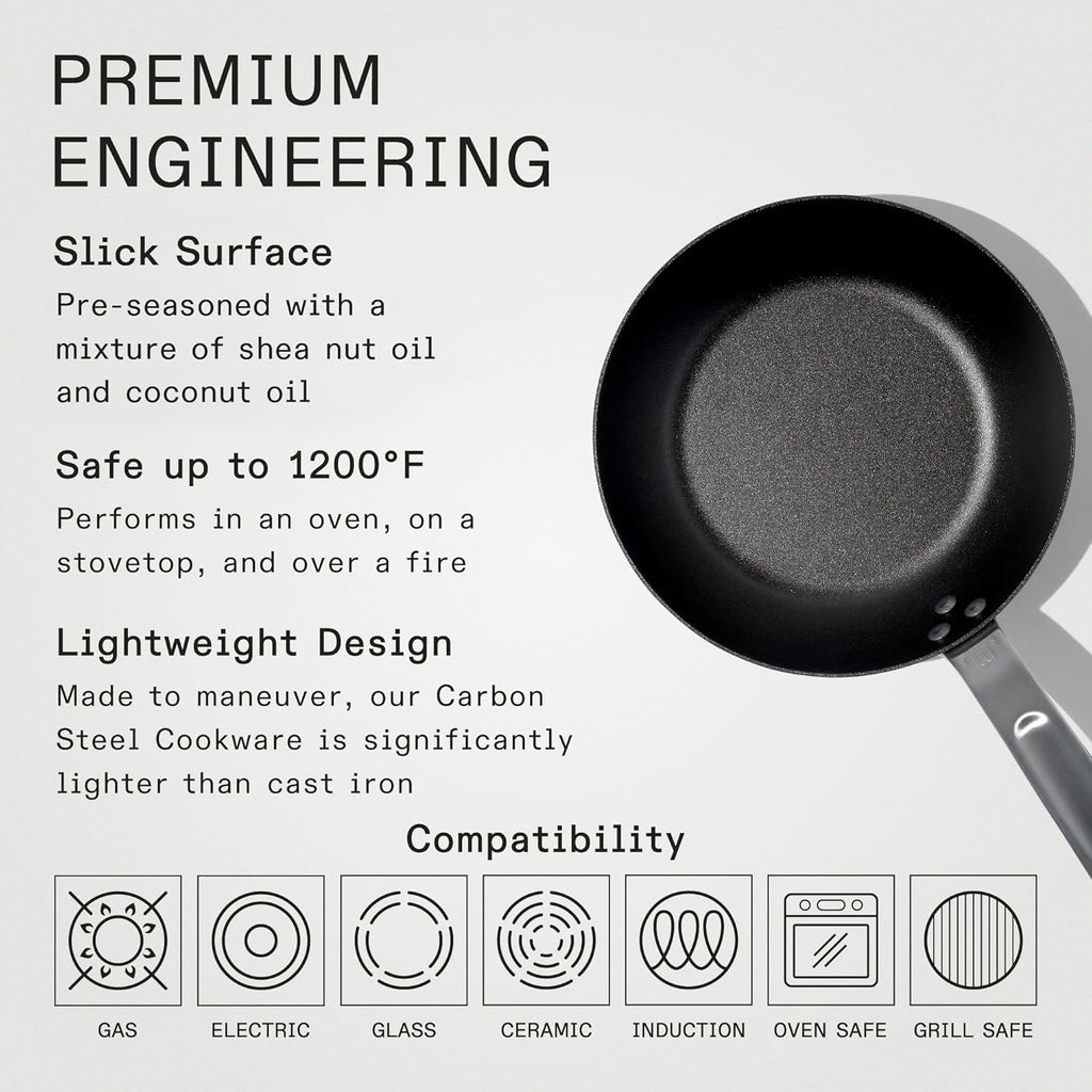 Made In Cookware - Seasoned 8" Carbon Steel Frying Pan - (Like Cast Iron, but Better) - Professional Cookware - Crafted in Sweden - Induction Compatible