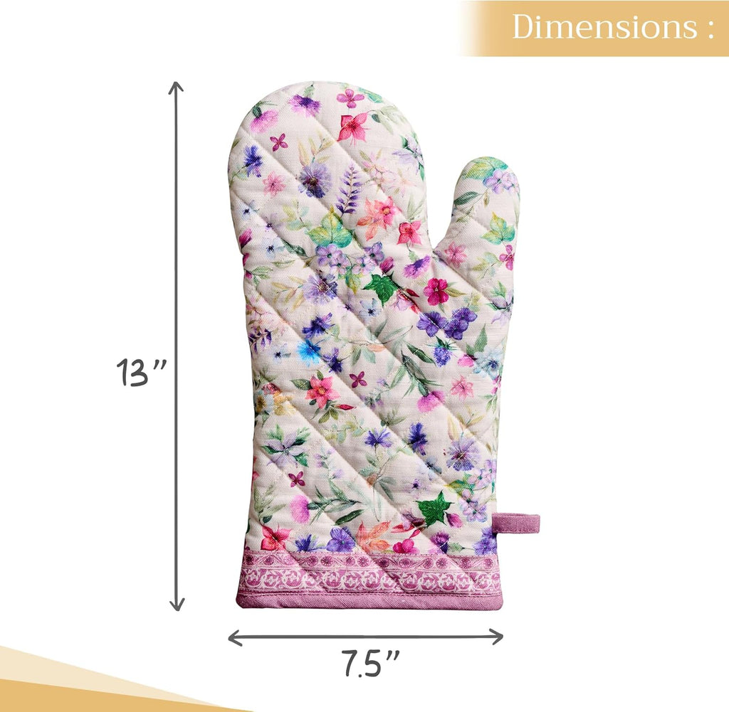Maison d' Hermine Oven Gloves 100% Cotton Oven Mitt 7" x 13" with Loop Heat Resistant, BBQ, Cooking Gloves, Baking, Grilling, Kitchen, Handling Hot Pans Spring/Summer (Pack of 1, Chardon)