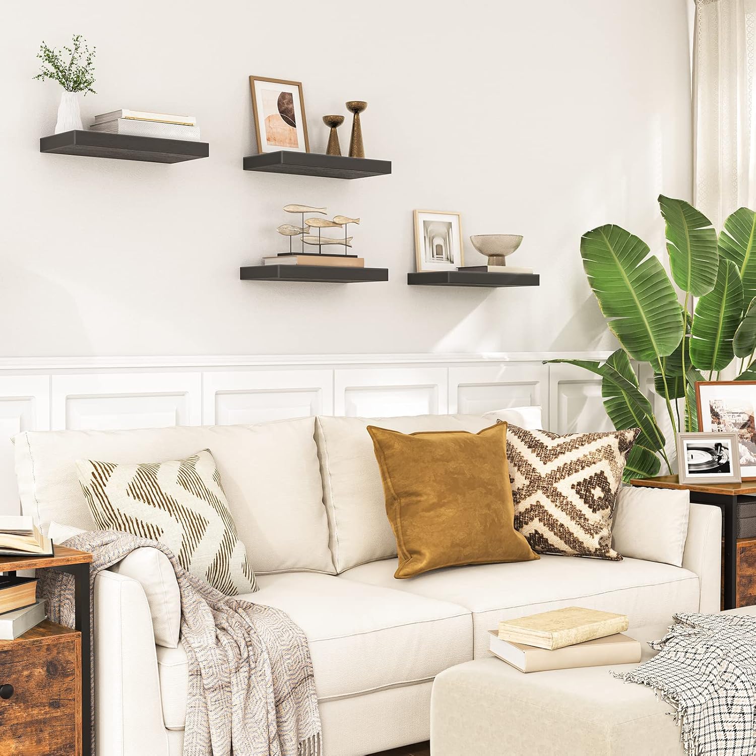 HOOBRO Floating Shelves for Wall, Wall Mounted Shelf Set of 2, 15.7" Hanging Shelf with Invisible Brackets, for Wall in Bathroom, Bedroom, Toilet, Kitchen, Living Room, Office, Black BK40BJ01