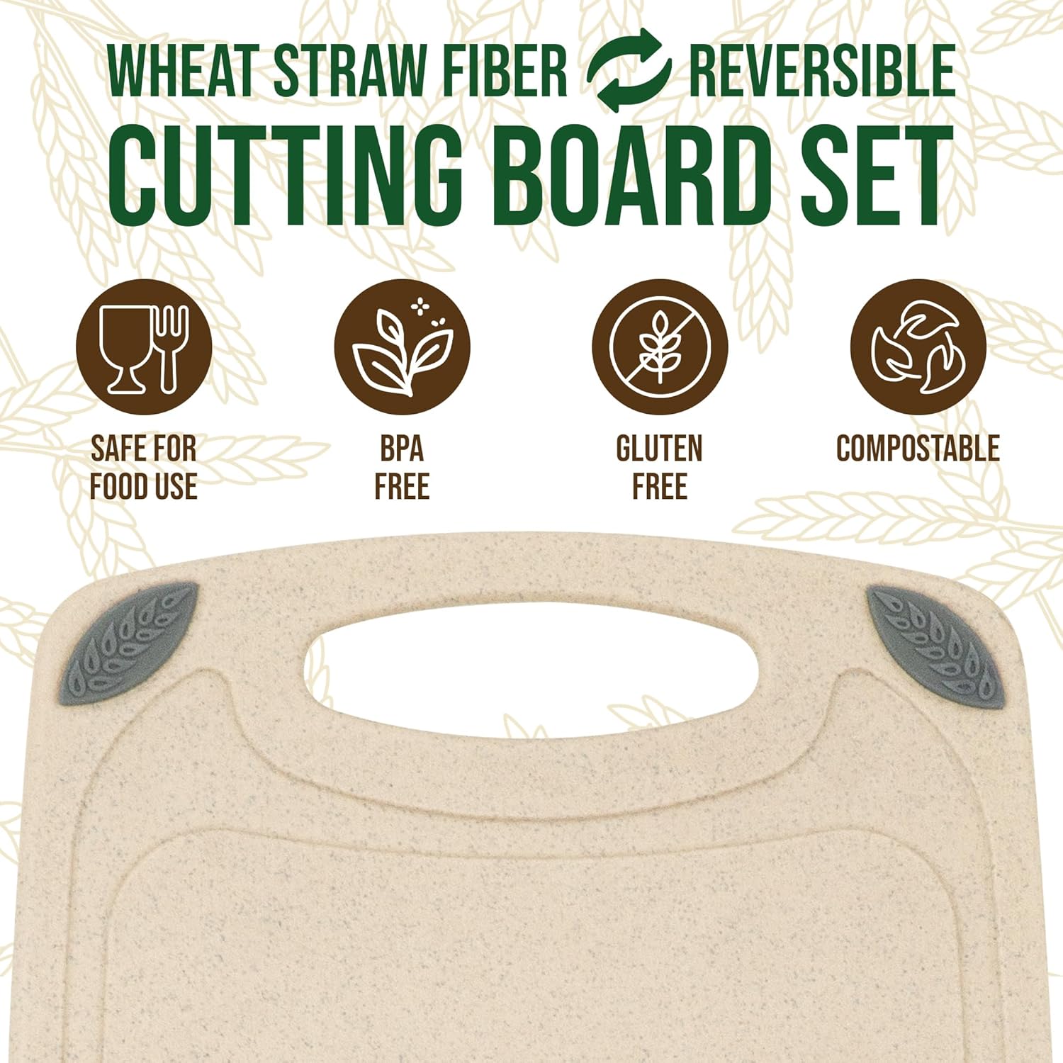 2-Piece Reversible Cutting Board Set Made from Natural Food Grade Wheat Straw Material - Eco-Conscious Alternative to Plastic - Gluten Free & BPA Free Chopping Boards for Kitchen