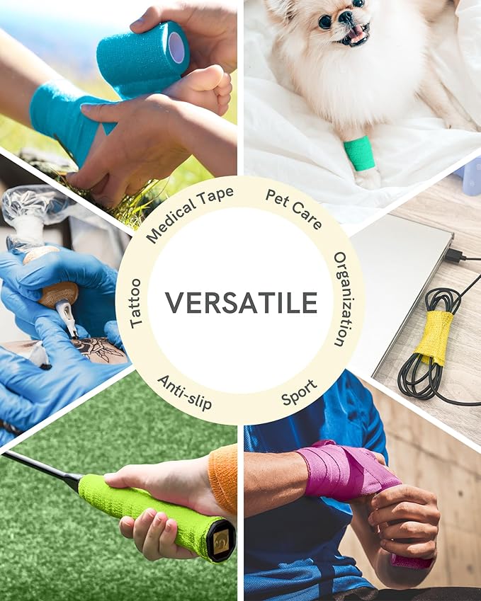 FriCARE Self Adhesive Bandage Wrap, Medical Tape in First Aid Kit, Cohesive Bandages for Wounds Sport Vet, FSA/HSA Eligible, 2 Inches X 5 Yards 6 Rolls, Fresh