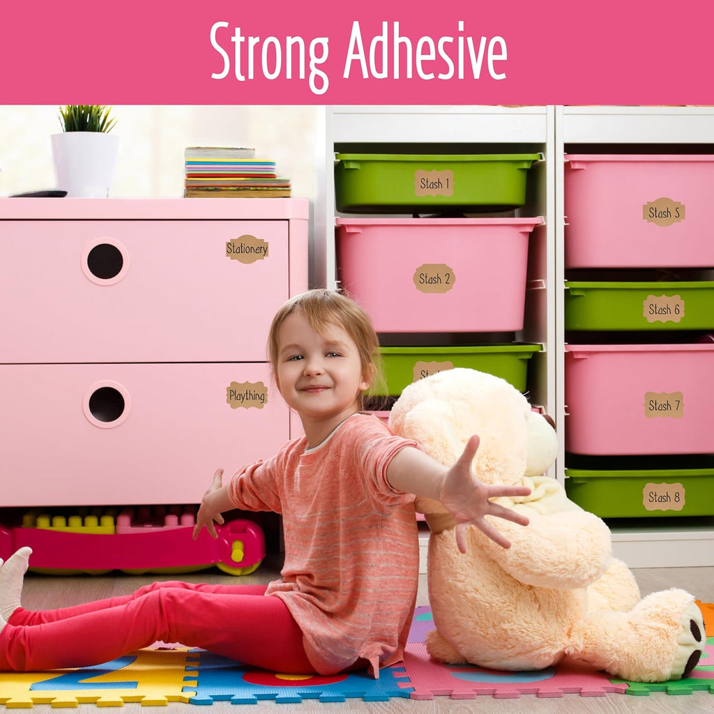 300 PCS Kraft Blank Stickers, 5 Fancy Shapes Labels Blank Stickers Roll Rustic Name Tags with Permanent Adhesive for File Folders, Food Jars, Gift Tags, Home Office Business Uses (2” x 3”)