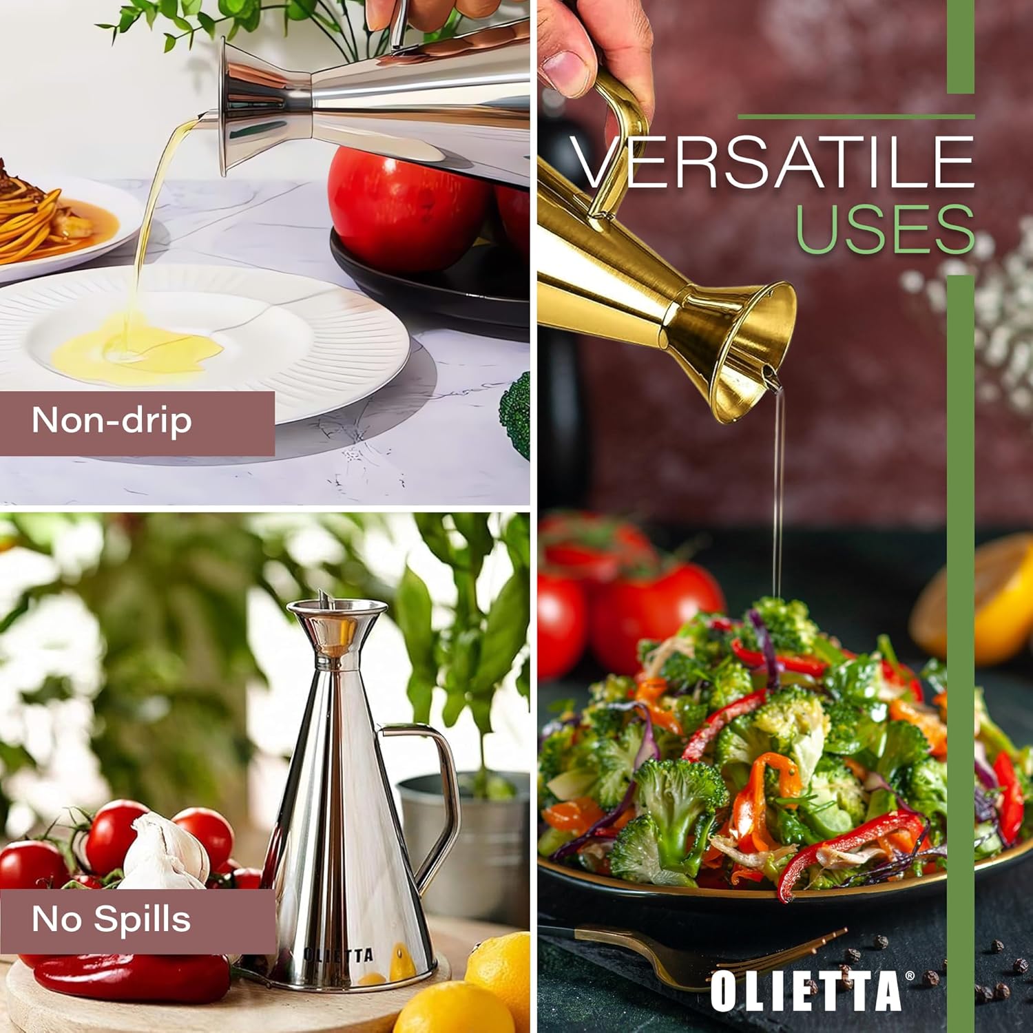 Olive Oil Dispenser Bottle Copper Stainless Steel Non Drip Leak Proof No Mess Vinegar Pourer & Kitchen Drizzler 25 oz 750ML 0.75 Litre Great for Pouring & Drizzling Easy to Clean & Leakproof