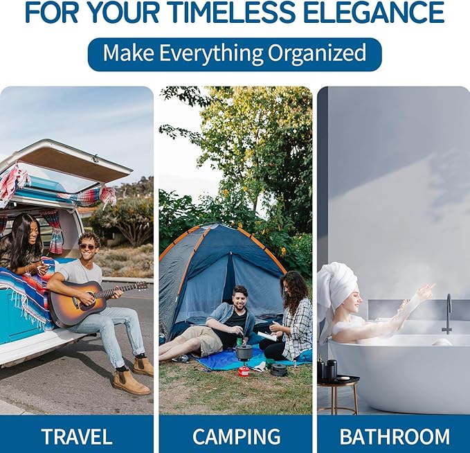 Della Gao Hanging Toiletry Bag for Men & Women, Portable Travel Cosmetic Makeup Bag Toiletries Organizer Kit, Water Resistant Bathroom Bag, Blue