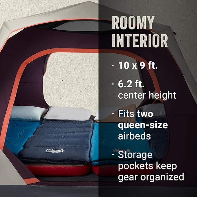 Coleman Skylodge Instant Tent 4/6/8 Person Tent Sets Up in About 1 Minute Weatherproof with Pre-Attached Poles & Carry Bag Made of PFAS-Free Materials