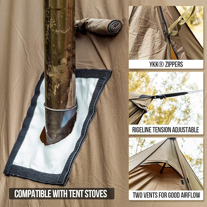 OneTigris ROCDOMUS Hot Tent with Stove Jack, 3000mm Waterproof, Versatile Lightweight Hammock Tent for Camping, Hiking, Backpacking, Bushcraft, Car Trips