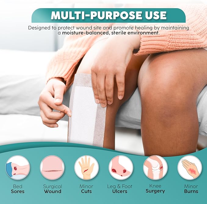 Elleirb Water-Resistant Island Dressing 4x10, Large Non-Stick Pads w/Adhesive Border Bandages for Wounds | 30 Individually Packed Wound Care & Dressings, Highly Absorbent, Latex-Free First-Aid Kits