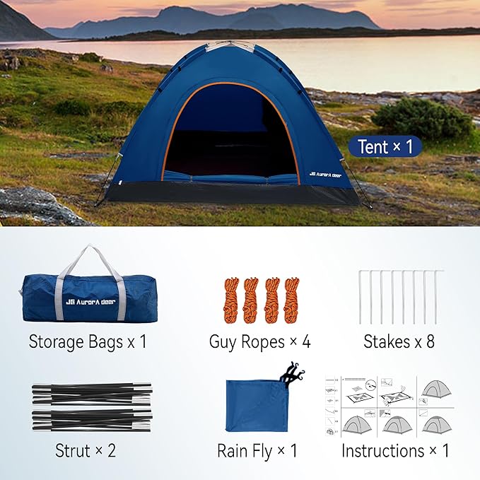 2 Person Camping Tent 4 Person Tents for Camping Windproof Tents for Camping Hiking Backpacking Traveling 2/3/4 Family People Tents for Camping Portable Tent with Carry Bag