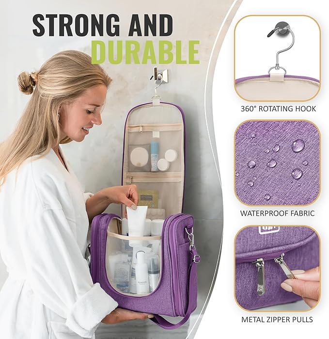 BOACAY Extra Large Hanging Travel Toiletry Bag for Women and Men, Makeup Bag, Bathroom & Shower Organizer Kit for Accessories, Cosmetics, Essentials