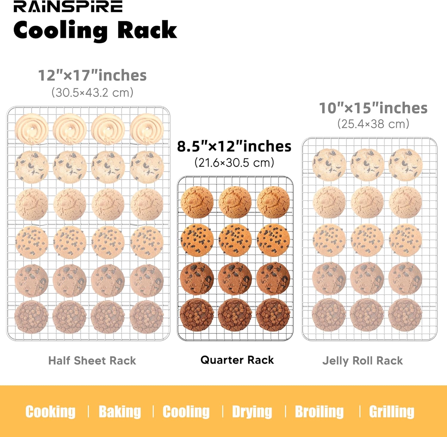 Rainspire Cooling Rack Stainless Steel, Heavy Duty Cooling Racks for Cooking and Baking, Oven Safe Wire Rack for Cooking, Baking Rack for Oven Cooking Fits Quarter Sheet Pan, 8.5" x 12", 1-Pack