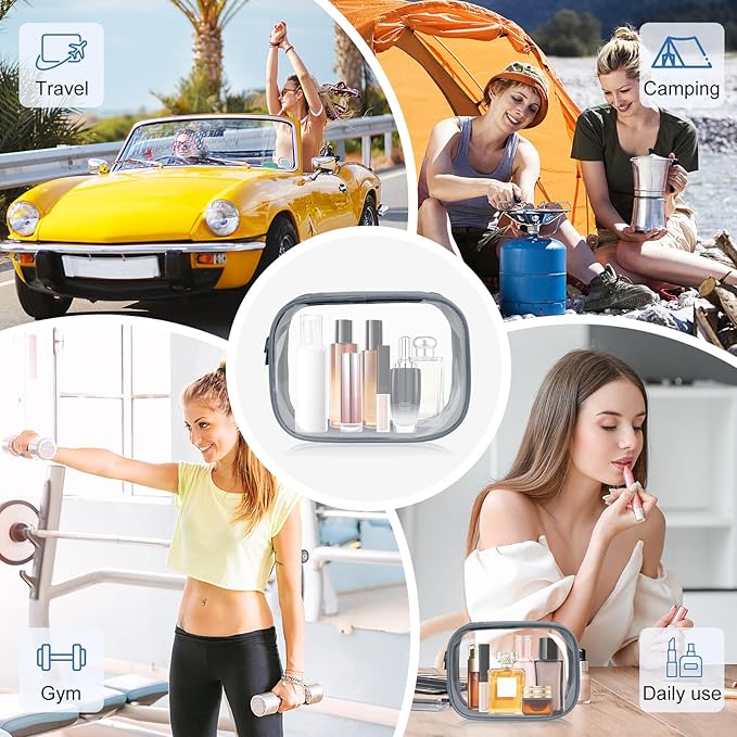 Moyad TSA Approved Clear Toiletry Bag, 3 Pack Quart Size 3-1-1 Liquids Pouch for Travel, Transparent Makeup & Cosmetic Organizer for Women Men, Grey