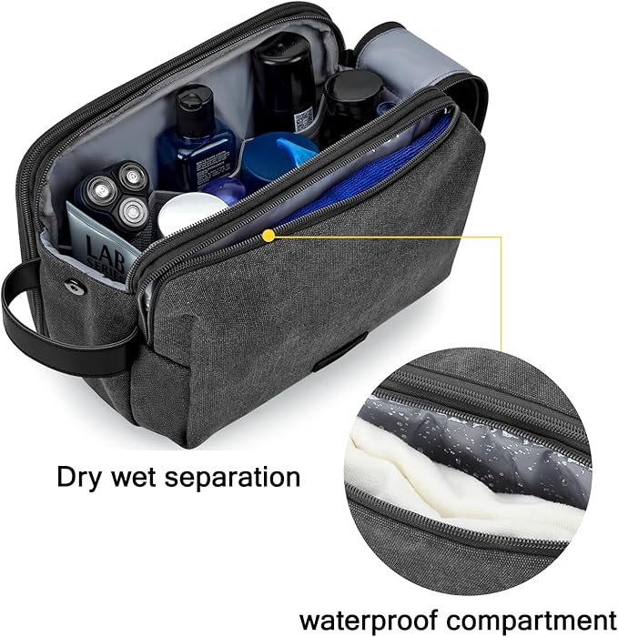 BAGSMART Toiletry Bag for Men, Canvas Travel Toiletry Organizer Dopp Kit Water-resistant Shaving Bag for Toiletries Accessories,Black-Large