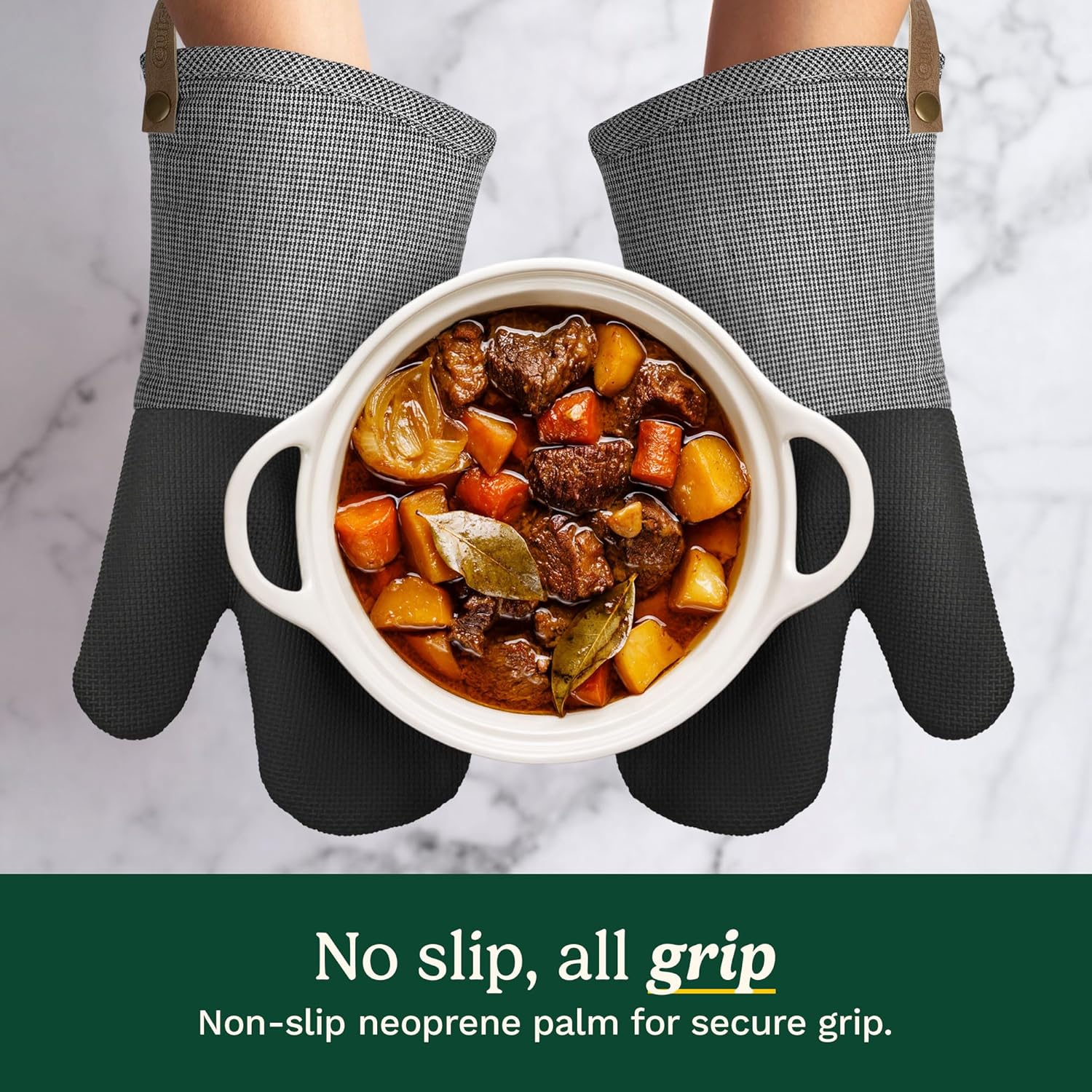 Cuisinart Heritage Kitchen Oven Mitts – Heat-Resistant Kitchen Mitts for Oven with Non-Slip Neoprene Palm, Long Cuff, and Cotton Filling – Durable Oven Gloves for Cooking, Baking, & Grilling