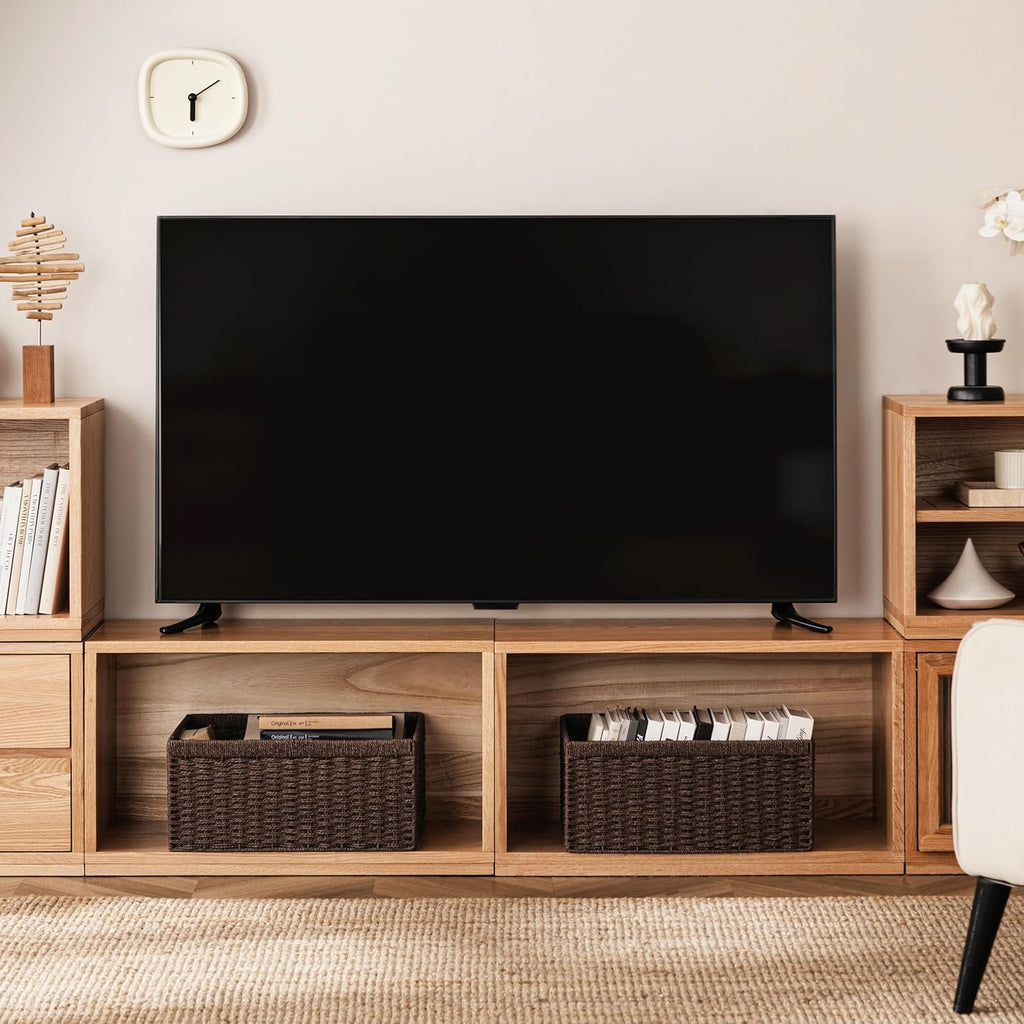 UBBCARE 2 Pack Wicker Basket, 16.5L×13H×7.5W inch Woven Paper Rope Storage Baskets for shelves, Foldable Rectangular Storage Baskets with Handle, Storage Basket for Organizing, Dark Brown