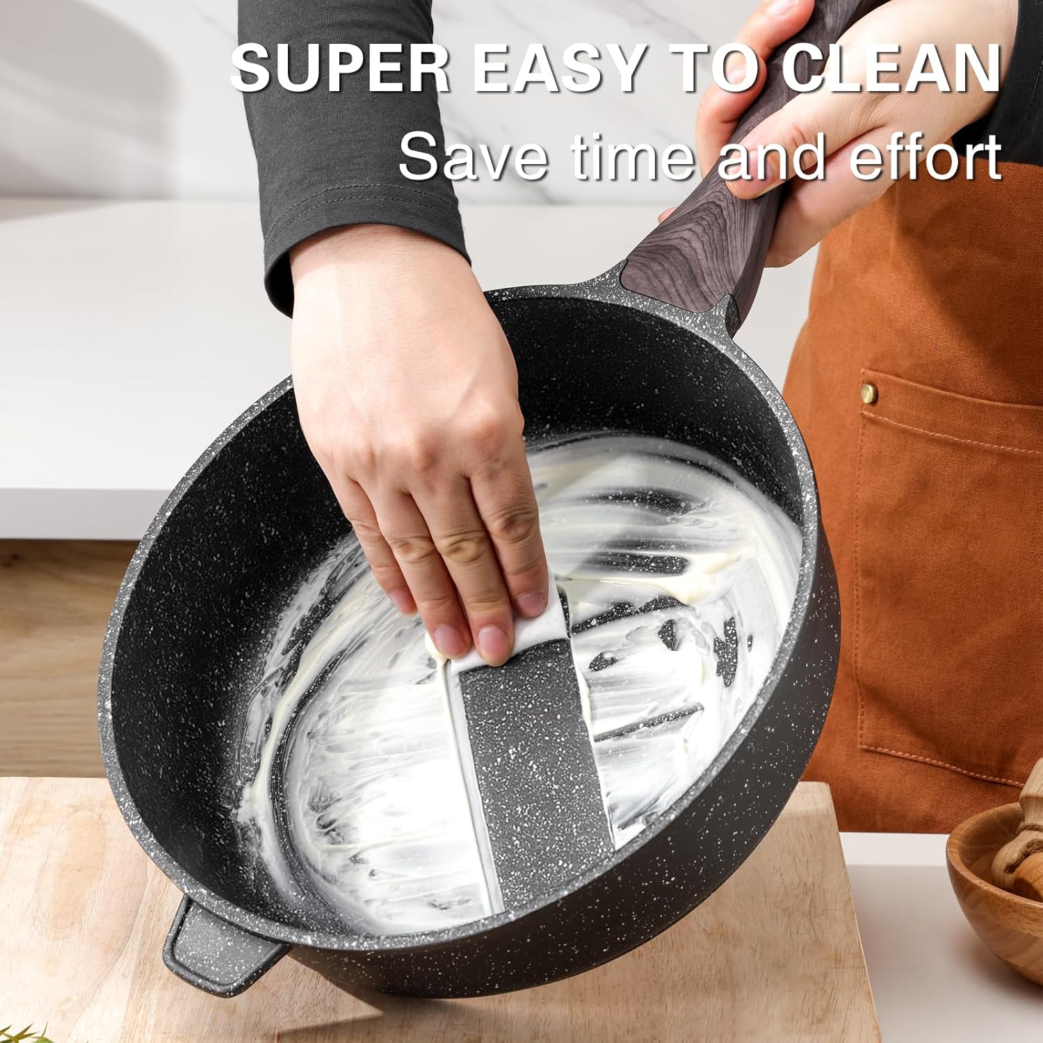 Nonstick Deep Frying Pan with Lid, 11 Inch Non Stick Skillet, Saute Pan for Cooking, Healthy Induction Cookware, PFOA Free