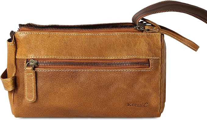 KomalC Premium Buffalo Leather Unisex Toiletry Bag Travel Dopp Kit