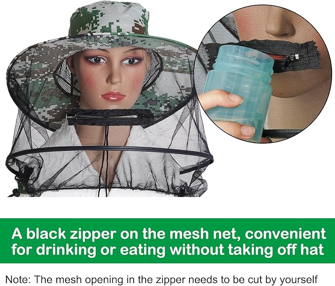 Sucrain 2 Pack Mosquito Head Net Hat Sun Hat Garden Bug Hat with Hidden Net Mesh for Outdoor Gardening Beekeeping