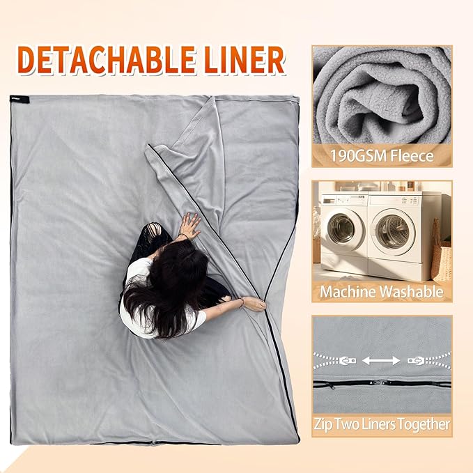 XL 10 Degree Sleeping Bags Waterproof for Adults 350GSM Machine Washable with Compression Sack for 3-4 Season Camping Outdoor