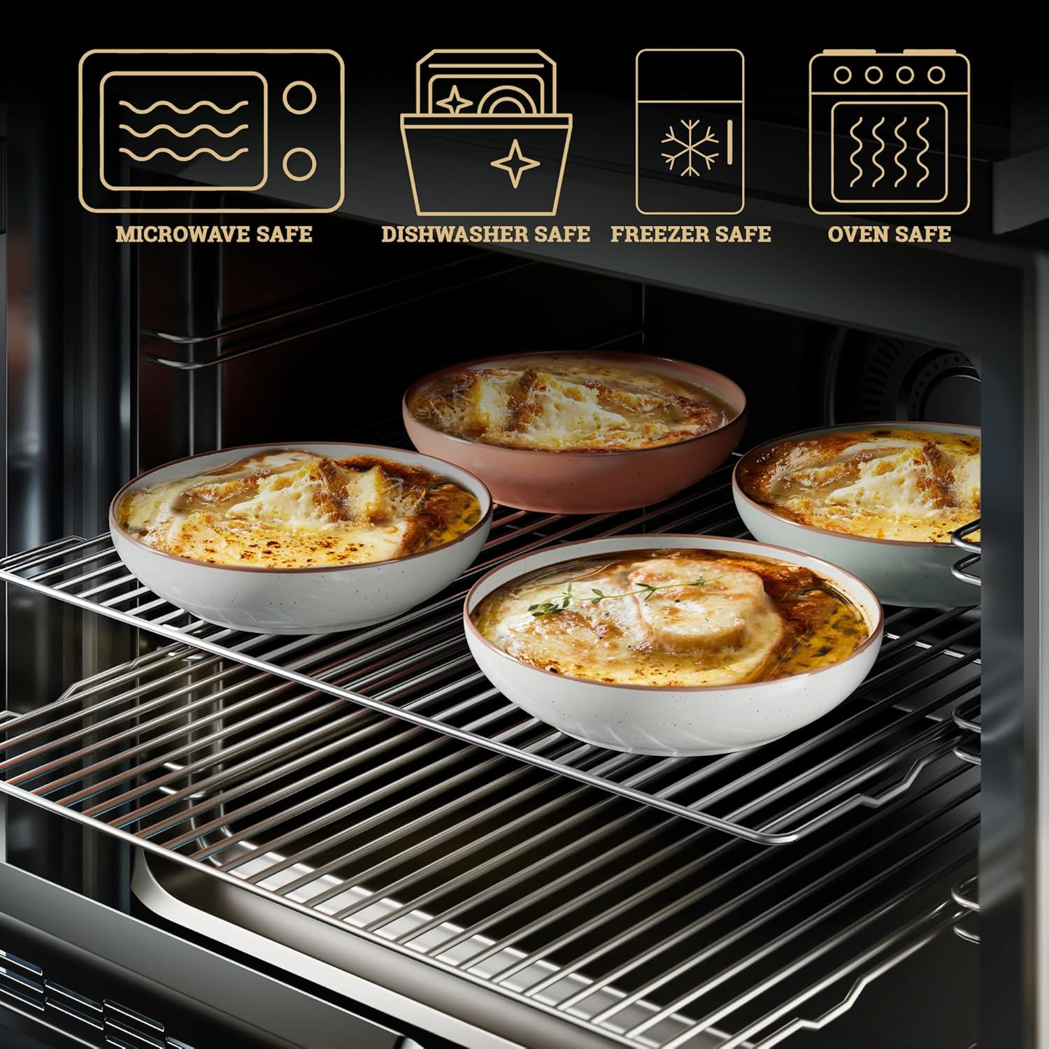 Pasta Bowls Set of 4 - Large 30 oz Bowls - Stylish Ceramic Plates - Safe for Oven, Microwave & Dishwasher - Salad Bowl Set of 4 - Pasta Bowl Plates - Deep Plate with Lid Edge - Blates Dinnerware