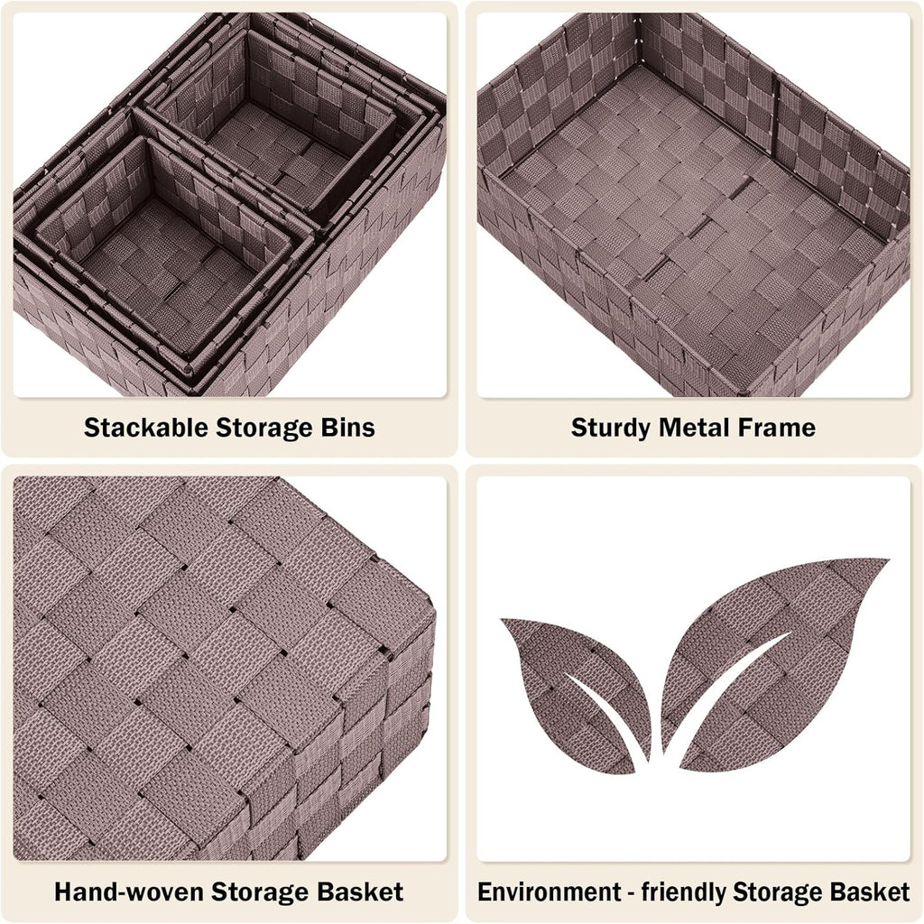 Woven Storage Baskets, Storage Bins, Cube Basket Container Baskets Storage Boxes Organizers for Clothes /Shelves/ Closet, Set of 6 (Brown)