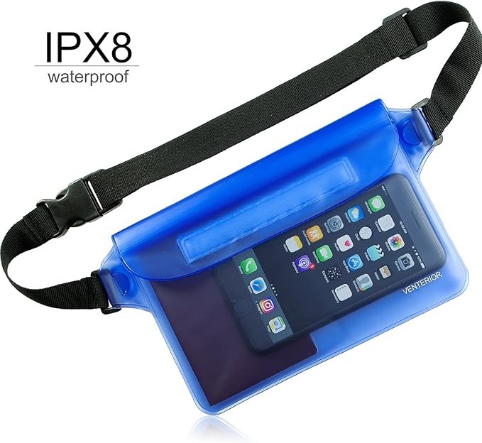 Waterproof Waist Pouch 2-Pack | Beach Accessories Fanny Pack for Swimming Snorkeling Sailing Kayaking Beach Pool Water Parks | Keep Your Phone Wallet Safe and Dry (White & Black)