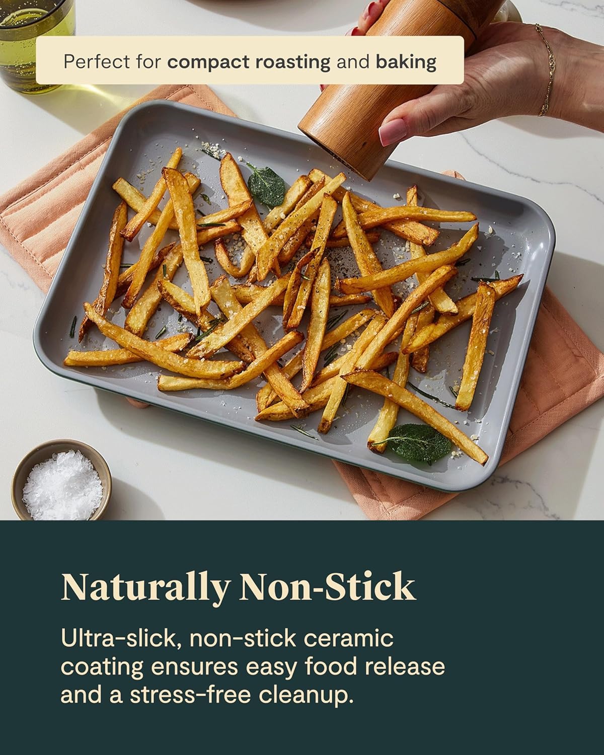 Caraway Nonstick Ceramic Small Baking Sheet (9x13”) – Non-Toxic, PTFE & PFOA Free – Oven Safe – Aluminized Steel Core – Mini Sheet Pan for Baking, Roasting & More - Slate