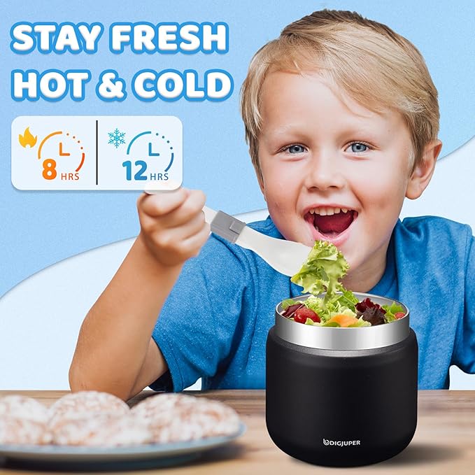 12OZ Thermo-Food-Container w/Lunch Bag - Toddler Boy Kid Wide Mouth Thermal for Hot Food with BPA-free Folding Spoon, LeakProof Soup Jar Lunch Box for School Outdoors