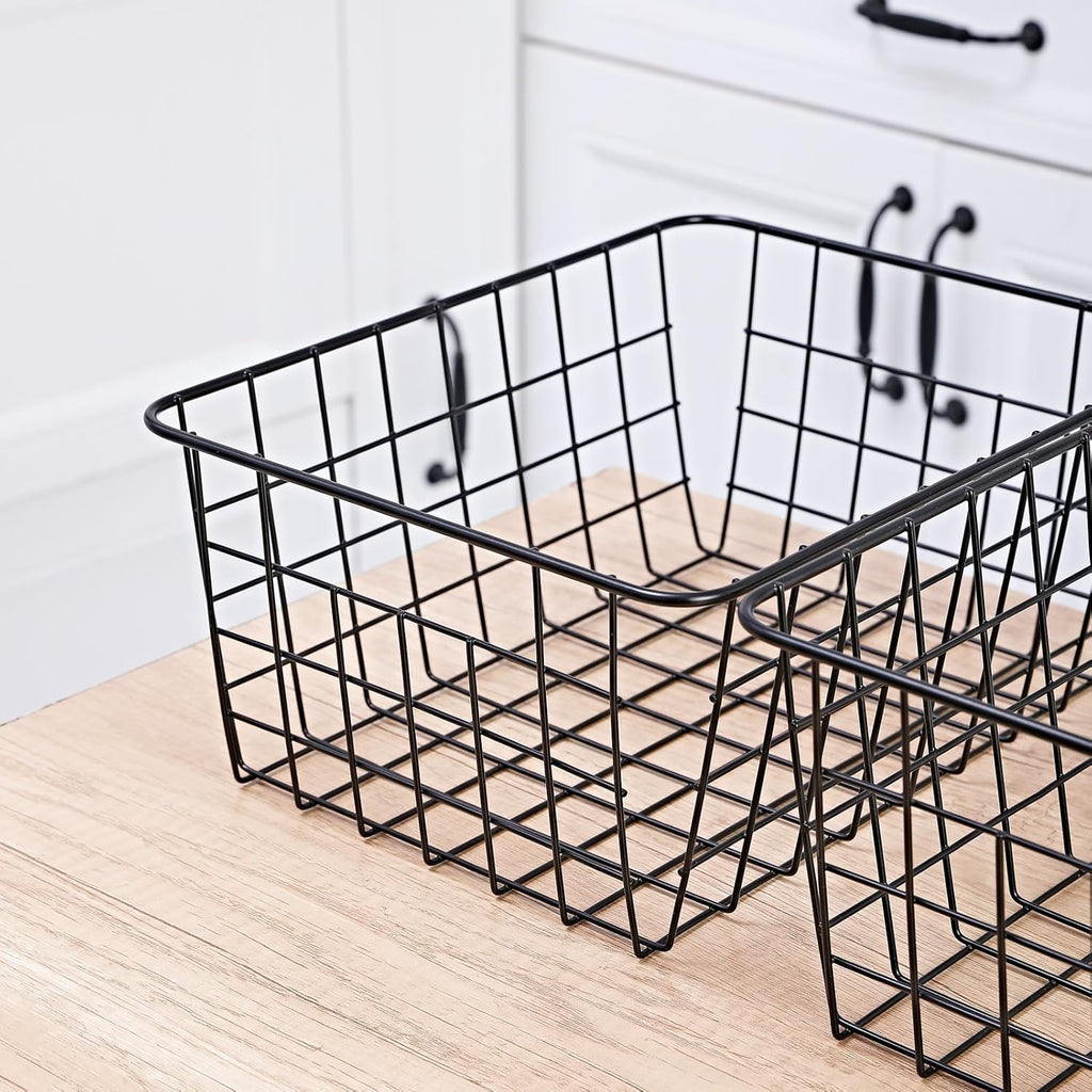 11" Upright Freezer Storage Baskets, Black Wire Storage Bins Small Bakset for Freezer, Pantry, Bathroom Organizing, Set of 2