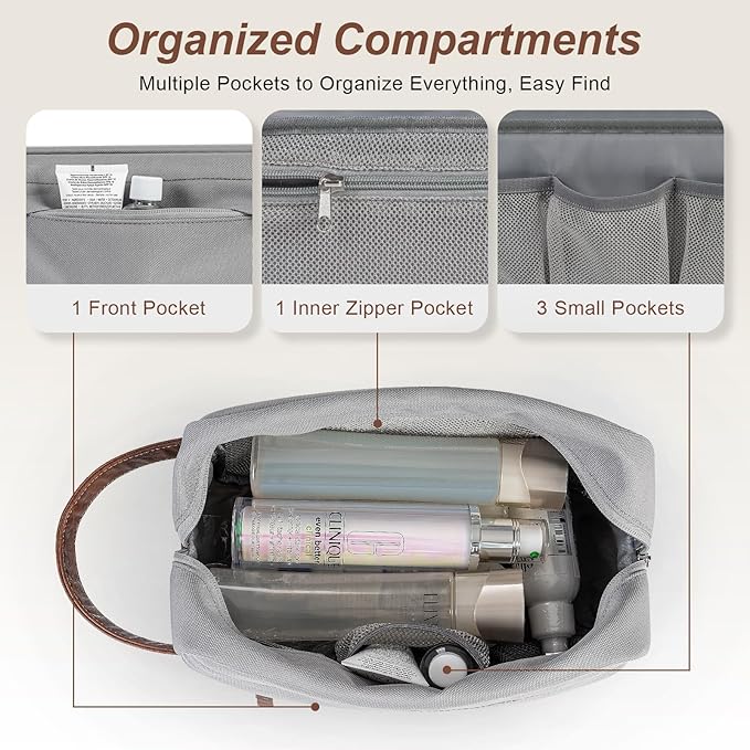 Travel Toiletry Bag for Men, Hanging Toiletry Organizer, Water Resistant Shaving Kit with Large Capacity for Travel Accessories (Grey)