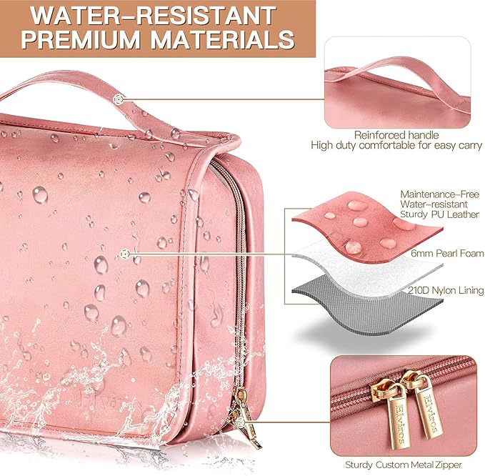 Elviros Travel Toiletry Bag for Men and Women with Hanging Hook, 3 in 1 Multifunctional Large Makeup Cosmetic Case for Toiletries Accessories, Water-resistant PU Leather Bathroom Dopp Kit Shaving Bag