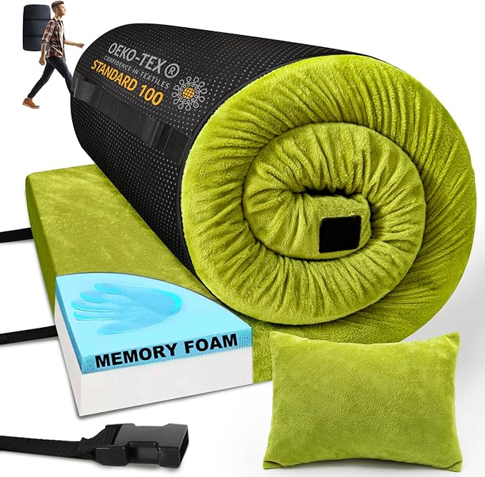 3 Inch Thick Memory Foam Sleeping Pad Camping Mattress,Portable Roll up Mattress-Car/Tent/Cot/Floor,Comfortable Sleeping Mats for Guests Kids Adult Sleepover