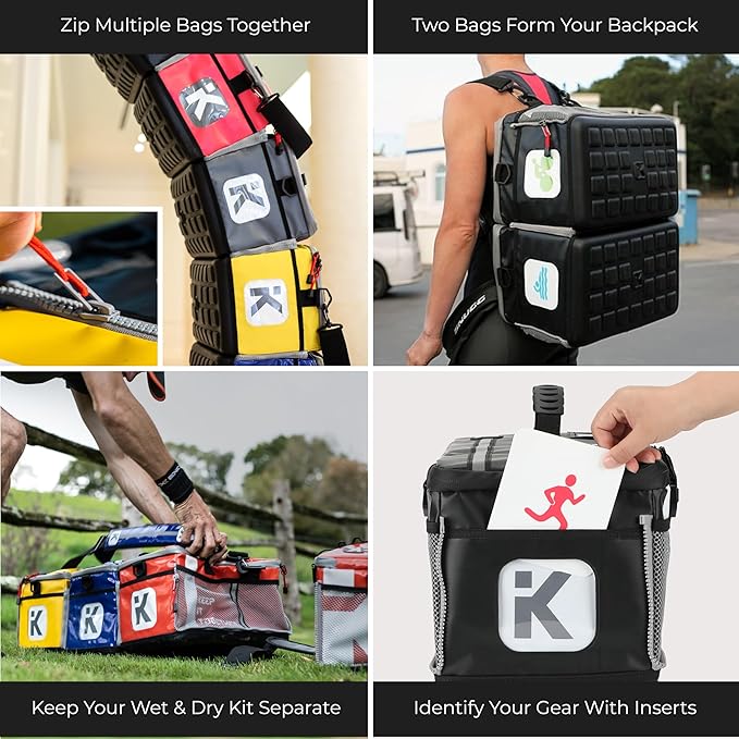 KitBrix Waterproof Sports Duffel Bag, Personal Item Travel Bag 15.3" x 9.4" x 9.4" - Solid Base - Built for Wet, Muddy Gear - Multi-Use Swimming, Gym, Soccer, Camping, Triathlon Transition Bag - USA