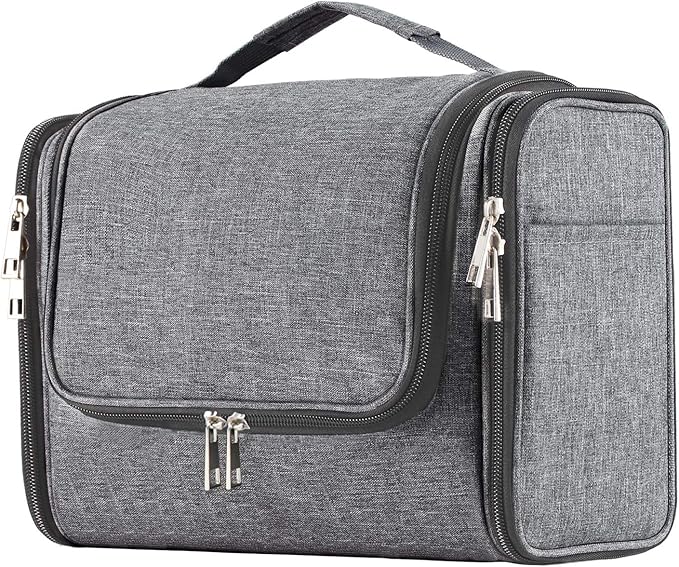 Buruis Large Capacity Toiletry Bag for Women and Men, Hanging Toiletry Organizer Cosmetics Makeup Bag, Water-resistant Dopp Kit Shaving Bags for Full Sized Toiletries, Travel Essentials (Oxford Gray)