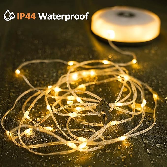 2-Pack Camping String Lights, 4 in 1 Outdoor String Lights with 8 Lighting Modes, Quick Storage, USB Charging, Portable Camping Light Rechargeable, 32.8ft Waterproof Tent Light for Hiking,Christmas