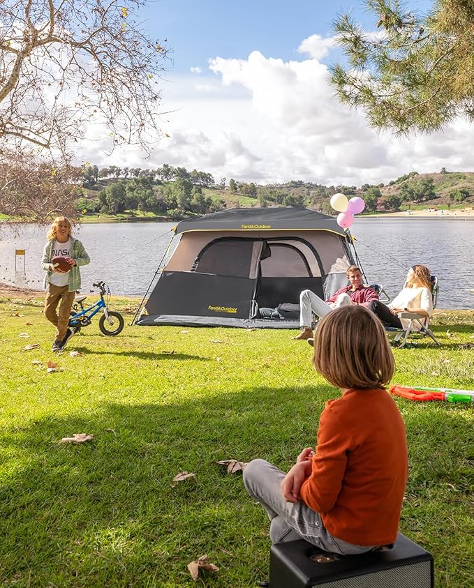 FanttikOutdoor Instant Cabin Tent 6/8/10/12 Person Camping Tent Setup in 60 Seconds with Rainfly & Windproof Portable with Carry Bag for Family Camping & Hiking, Upgraded Ventilation, Khaki