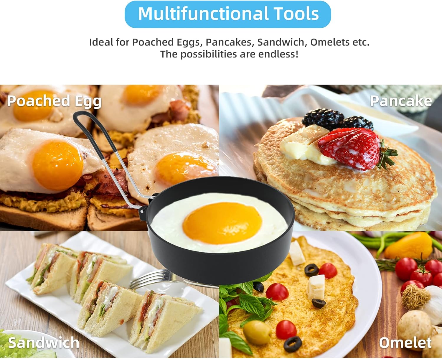 Stainless Steel Egg Rings for Frying Eggs（4 Pack） - 3.5" Round Non Stick Griddle Rings with Oil Brush, Egg Sandwich/Pancake/Cooking Molds, Breakfast Maker Accessories & Egg Separator