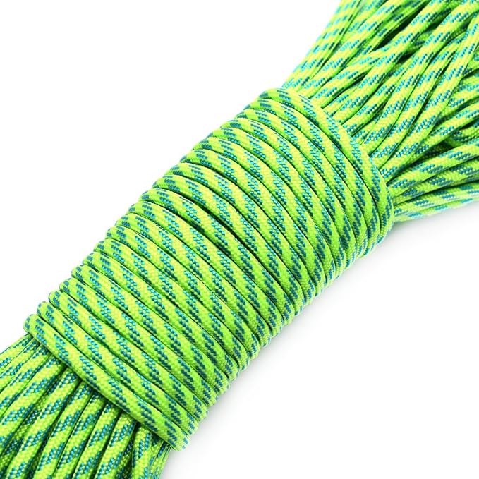 100ft Type III 7 Strand Core Paracord 550 Parachute (98# Neon Green+Sky Blue)