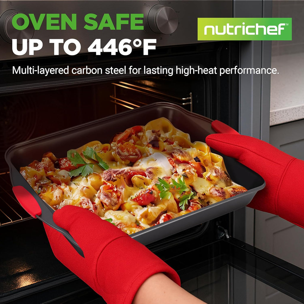 NutriChef 10-Piece Nonstick Kitchen Oven Baking Pans - Premium & Stylish Non-Stick Carbon Steel - Commercial Grade Restaurant Quality Metal Bakeware with Silicone Handles - Easy to Clean, NCSBS10S