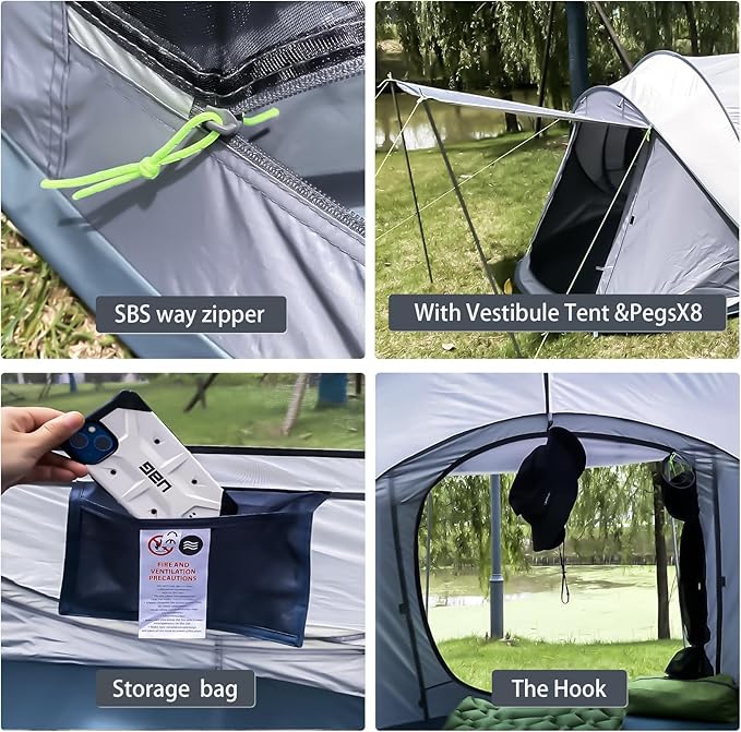 4 Person Easy Pop Up Tent Waterproof Automatic Setup 2 Doors-Instant Family Tents for Camping Hiking & Traveling
